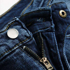 Embroidered blue moto men jeans