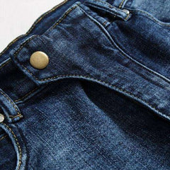 Embroidered blue moto men jeans