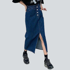 Exposed buttons split denim skirt