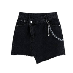Falda pantalón vaquera asimétrica con bajo sin rematar