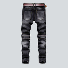 Embroidered grey biker men jeans