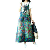 Grünes Jeanskleid mit Blumenmuster