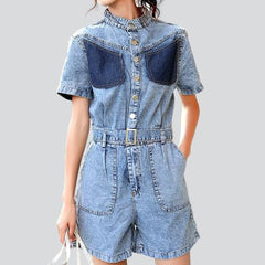 Denim-Strampler mit Patchwork-Brust für Damen