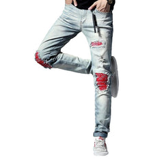 Rote Knie Herren Bikerjeans