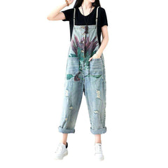 Hellblauer Jumpsuit aus bemaltem Denim