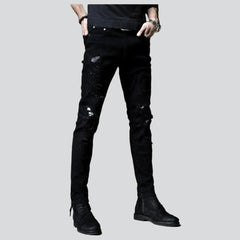 Schwarze zerrissene Jeans mit Flicken für Herren