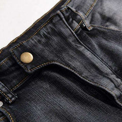Embroidered grey biker men jeans