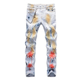 Rote Jeans mit Palmenbemalung für Herren