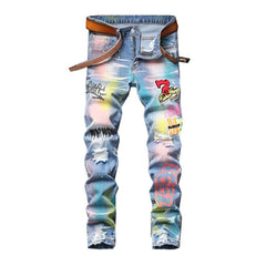Graffiti-painted trendy men jeans