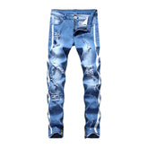 Vaqueros desgastados con rayas laterales para hombre