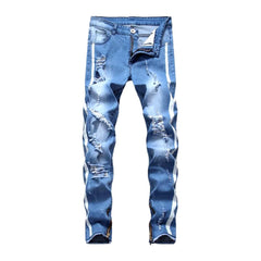 Vaqueros desgastados con rayas laterales para hombre