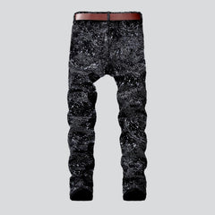 Ornament print black men jeans