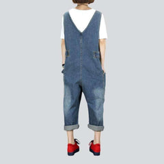 Fox embroidery women denim jumpsuit