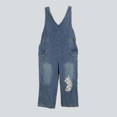 Fox embroidery women denim jumpsuit