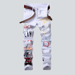 Letters print skinny men jeans