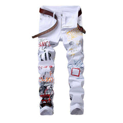 Letters print skinny men jeans