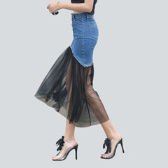 Buttoned pleated women denim skirt