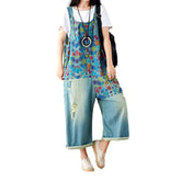 Denim-Latzhose für Damen mit Harajuku-Print