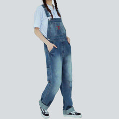 Chest embroidery women denim dungaree