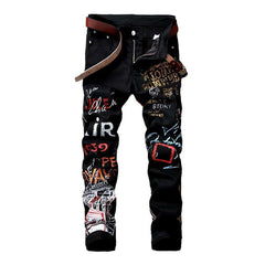 Letters print skinny men jeans