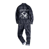 Back embroidery men denim overall