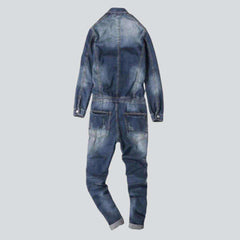 Dark wash distressed denim overall