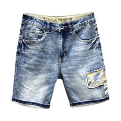Vintage patched men denim shorts