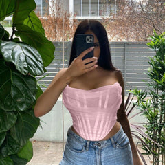Voxy Mesh-Korallen-Crop-Top
