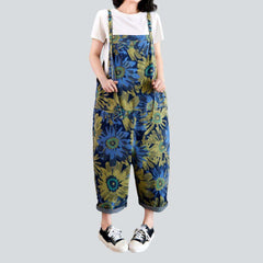 Blue & green flower denim dungaree