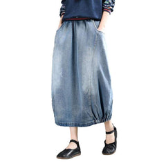 Blue bubble women denim skirt