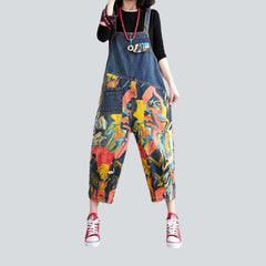 Half-color print denim jumpsuit