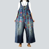Denim-Latzhose für Damen mit Harajuku-Print