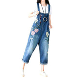 Flower embroidery women denim jumpsuit