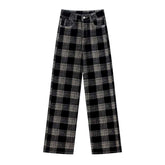 Vaqueros holgados de cuadros oscuros para mujer