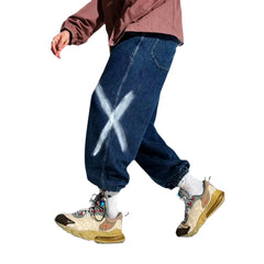 X-side print baggy men jeans