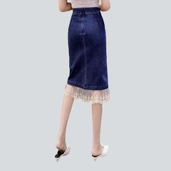 Lace hem embroidery denim skirt
