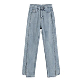 Vaqueros rectos de mujer con dobladillo abierto