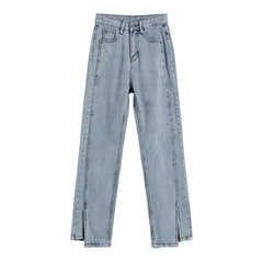 Vaqueros rectos de mujer con dobladillo abierto