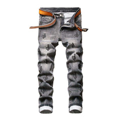 Bestickte graue Herrenjeans