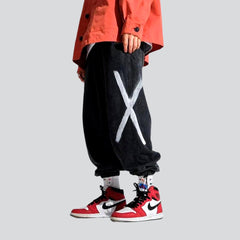 X-side print baggy men jeans