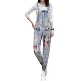 Women paintings print denim jumpsuit