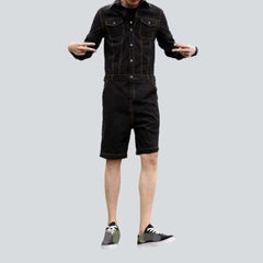 Detachable dark men denim overall