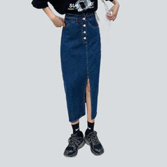 Exposed buttons split denim skirt
