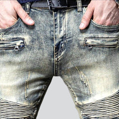 Retro wash men biker jeans