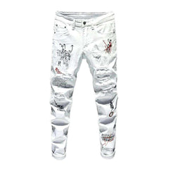 Destroyed painted men jeans