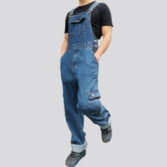 Medium-wash baggy men denim dungaree
