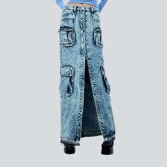 Cargo-Jeansrock mit hohem Schlitz