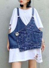 Hole white short-sleeved t-shirt female loose large size shirt denim vest suit two-piece suit