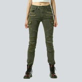 Khakifarbene Bikerjeans für Damen