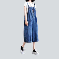 Knee-length baggy denim romper